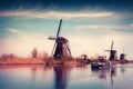 Walking boat on the famoust Kinderdijk canal Royalty Free Stock Photo