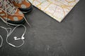 Walking boots  with world map Royalty Free Stock Photo