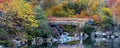 Walking bridge in scenic Frederik Meijer gardens in autumn time in Grand Rapids, Michigan Royalty Free Stock Photo