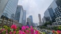 Walking on the bridge with skyscraper building in Jakarta City Indonesia