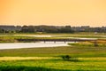 The Walking bridge in watedunen reserve during sunset, Breskens, Zeeland, The Netherlands Royalty Free Stock Photo