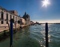 Walking on the bridges of the old city of Venice. Bright sun. The beauty of the ancient city. Italy Royalty Free Stock Photo