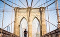 Walking on Brooklyn bridge in Manhattan , New york city Royalty Free Stock Photo