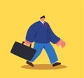 Walking business man with big heands and small head character with suitcase. Vector eps10 Royalty Free Stock Photo