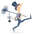 Walking cartoon chimney sweeper