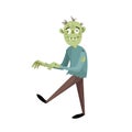 Walking cartoon man disappointed zombie character. Halloween party simple gradient vector.