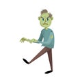 Walking cartoon man zombie character. Halloween party simple gradient vector.