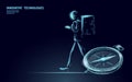 Walking city delivery box. Walk road neon lights food shipping mobile app order. Package quarantine thermal bag backpack