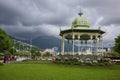 Walking the city streets of Julemarked Byparken in the center of Bergen during an afternoon