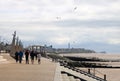 Walking on Cleveleys promenade, view to Blackpool