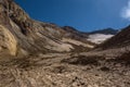 Walking into the crater of Mutnovsky Volcano on ash covered eternal snow