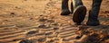 Walking through desert sand at sunset Royalty Free Stock Photo