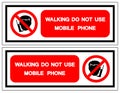 Walking Do Not Use Mobile Phone Symbol Sign, Vector Illustration, Isolate On White Background Label. EPS10 Royalty Free Stock Photo