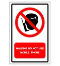 Walking Do Not Use Mobile Phone Symbol Sign, Vector Illustration, Isolate On White Background Label. EPS10 Royalty Free Stock Photo