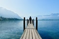 Walking at the dock on lake Geneva Royalty Free Stock Photo