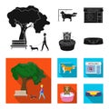 Walking with a dog in the park, combing a dog, a veterinarian office, bathing a pet. Vet clinic and pet care set