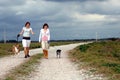 Walking dogs on country road