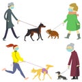 Walking with dogs - people in medical masks in quarantine