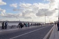 Walking down the seafront in Lisbon