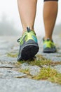 Walking exercise, woman hiker in mountains