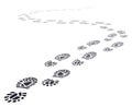 Walking far footprints. Outgoing footsteps perspective trail, walk away human foot steps silhouette, shoe steps track Royalty Free Stock Photo