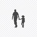 Walking father and daughter baby girl together, silhouette vector. Fathers day celebration. Stock Vector illustration isolated on