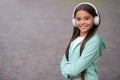 Walking with favorite tune. education online concept. childhood happiness. elearning of student girl. copy space. happy Royalty Free Stock Photo