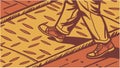 Walking feet on patterned floor, footsteps and flooring, pedestrian movement vector design Generative AI Royalty Free Stock Photo