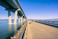 Walking on the fishing pier situated next to Dumbarton Bridge, connecting Fremont to Menlo Park, San Francisco bay area, Royalty Free Stock Photo