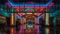 Walking through the futuristic casino, surrounded by multi colored neon lights generated by AI