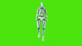 Walking Futuristic humanoid robot on green screen.