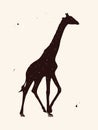 Walking giraffe silhouette. Abstract animal shape. Starry sky texture