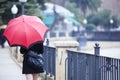 Walking girl under rain Royalty Free Stock Photo