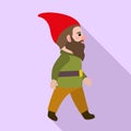 Walking gnome icon, flat style