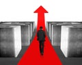 Walking on growing red arrow through 3d maze Royalty Free Stock Photo