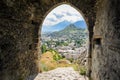 Looking through an arch towards Sion Valais Switzerland