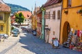 Walking in historic town Sighisoara. City in which was born Vlad Tepes Dracula Royalty Free Stock Photo