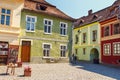 Walking in historic town Sighisoara. City in which was born Vlad Tepes, Royalty Free Stock Photo