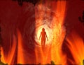 Walking human in the tunnel on fire Royalty Free Stock Photo