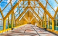 Walking inside Pushkinsky Pedestrian Covered Bridge in central Moscow, Russia Royalty Free Stock Photo