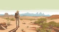 walking man backpack adventure travel journey desert landscape hike trek hiker. Generative AI. Royalty Free Stock Photo