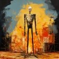 Walking Man In Flames: A Surrealistic Horror Sculpture