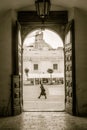 Walking man in gate door