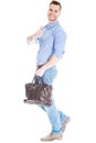 Walking man with laptop bag Royalty Free Stock Photo