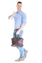 Walking man with laptop bag Royalty Free Stock Photo