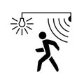 Walking man silhouette with lamp and sensor waves. Royalty Free Stock Photo