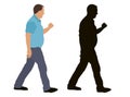 Walking man and silhouette, vector illustration, isolated on white background Royalty Free Stock Photo