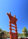 Walking marriages bridge in Lugu lake , China Royalty Free Stock Photo