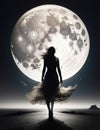 Walking on the Moon: A Surreal Nighttime Stroll by the Sea Royalty Free Stock Photo