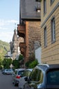 Walking in Mosel river valley, houses of old town Traben-Trarbach, Germany